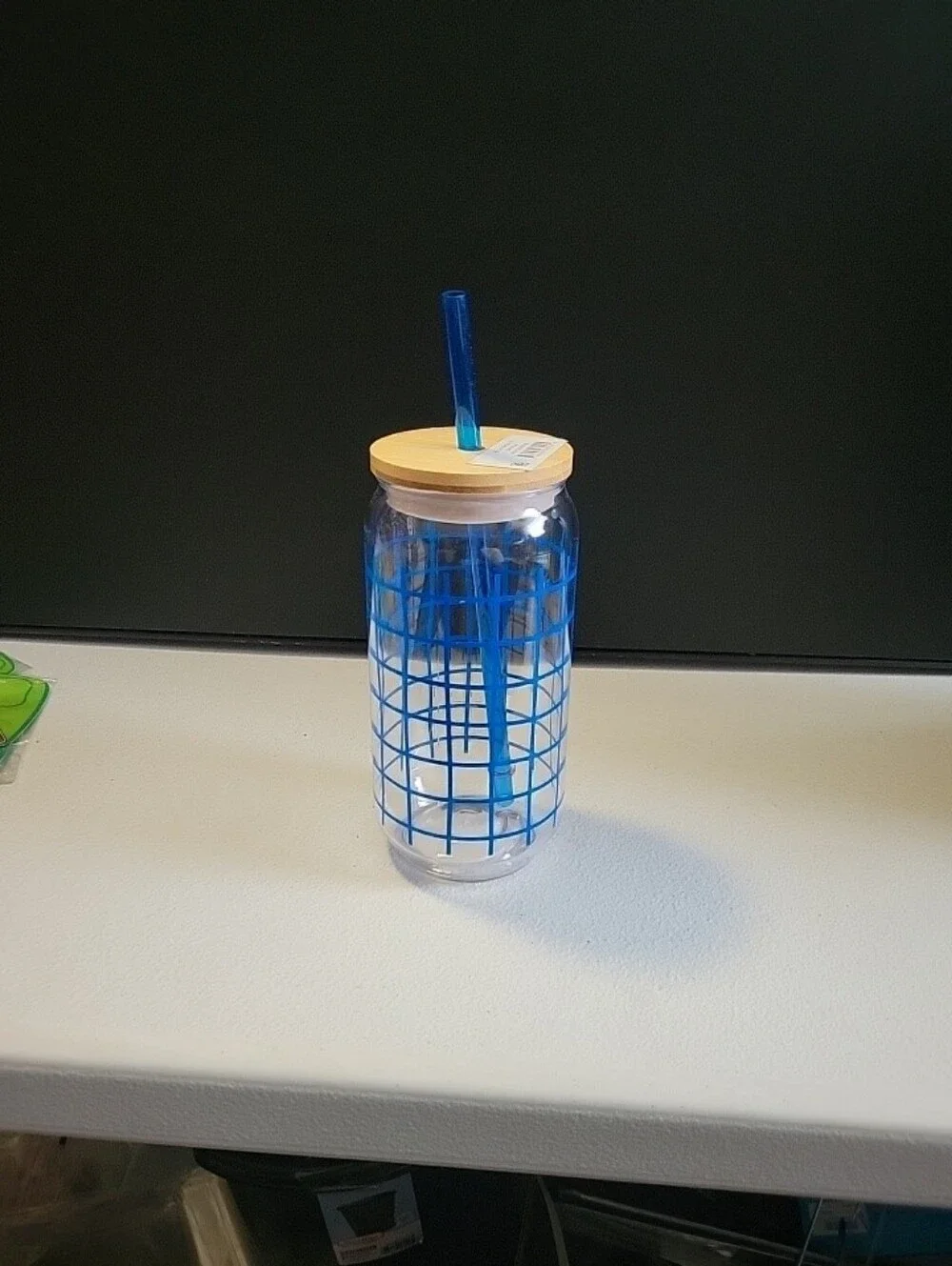 20 oz Acrylic Can-Shape Tumbler, Blue Grid Pattern Plastic